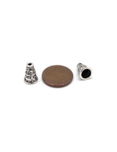 20 Embouts calotte conique 10mm x 5,2mm cache nœud en métal argenté travaillé ethnique 2