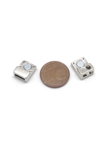 Fermoir aimanté rectangle incurvé pour lanière de 6mm x 2mm en métal argenté