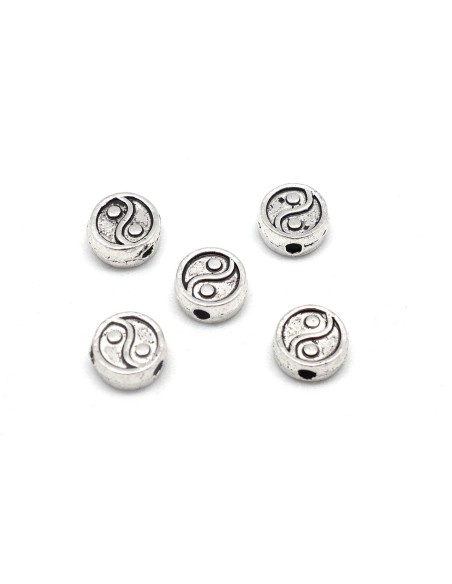 20 petites Perles "YIN YANG" en métal argenté 7,4mm