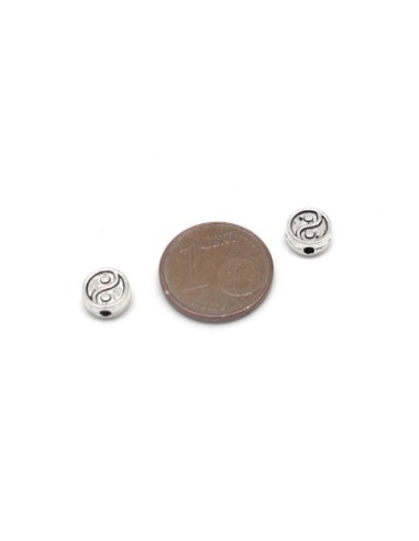 20 petites Perles "YIN YANG" en métal argenté 7,4mm