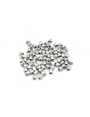 100 Mini Perles grain de riz, olive facetté en métal argenté 3,3mm x 2,8mm
