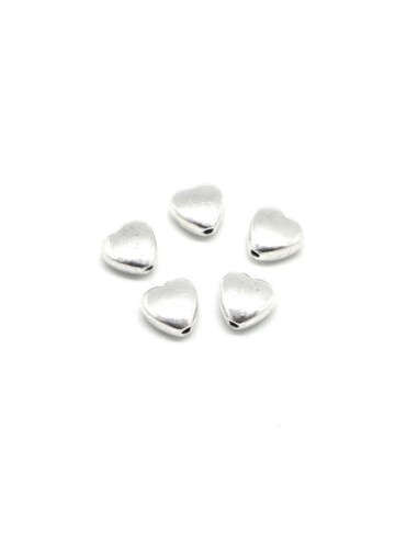 10 Perles coeur en métal argenté 7,6mm x 8,1mm