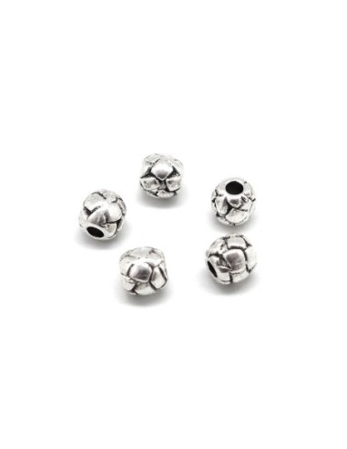 20 Perles en métal argenté travaillé légèrement olive 6mm