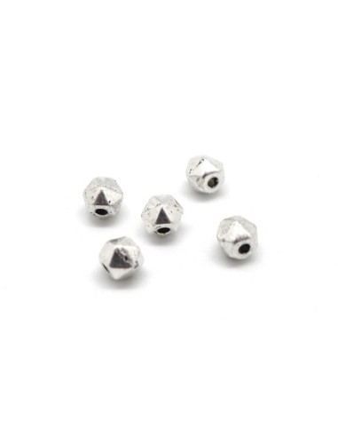 30 Perles en métal argenté rondes à facettes 5mm martelé