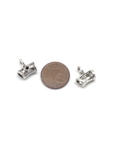 20 Perles support breloque bélière en métal argenté travaillé pour cordon de 3,5mm