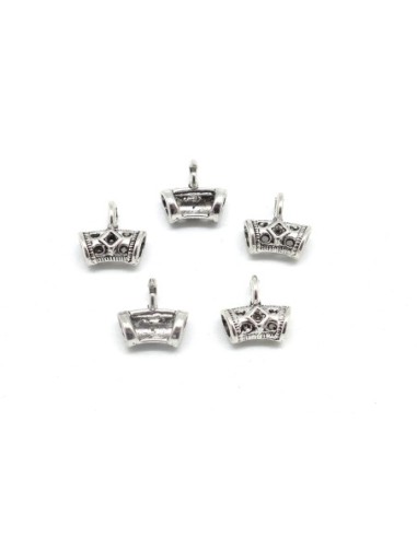 20 Perles support breloque bélière en métal argenté travaillé pour cordon de 3,5mm