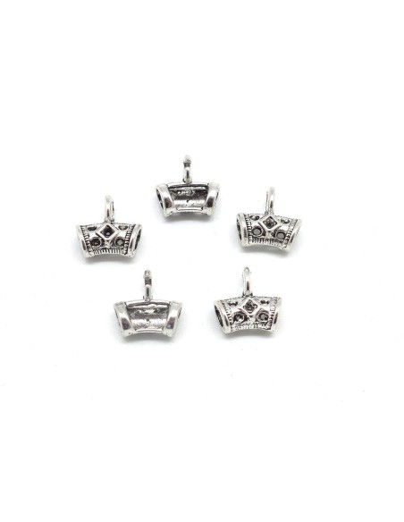 20 Perles support breloque bélière en métal argenté travaillé pour cordon de 3,5mm