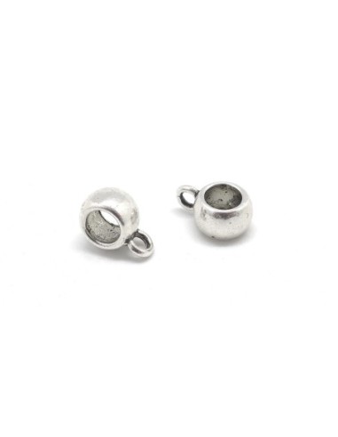 15 Perles support breloque, belière en métal argenté lisse pour cordon de 5mm