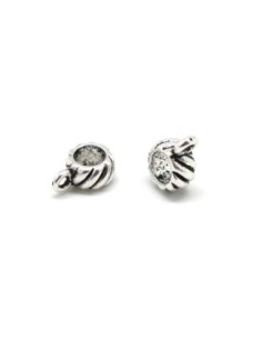 15 Perles support breloque, belière en métal argenté travaillé pour cordon de 5mm