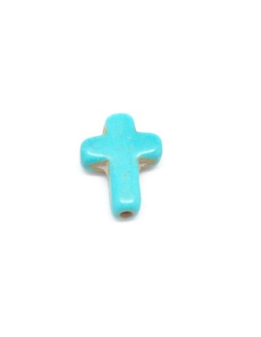 4 perles croix en pierre naturelle imitation turquoise "Howlite" bleu turquoise 16mm x 12mm