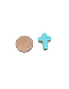 4 perles croix en pierre naturelle imitation turquoise "Howlite" bleu turquoise 16mm x 12mm 2