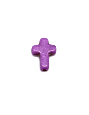 4 perles croix en pierre naturelle imitation turquoise "Howlite" violet 16mm x 12mm