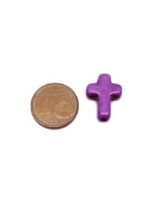 4 perles croix en pierre naturelle imitation turquoise "Howlite" violet 16mm x 12mm 2