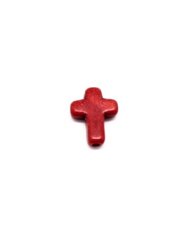 4 perles croix en pierre naturelle imitation turquoise "Howlite" rouge 16mm x 12mm