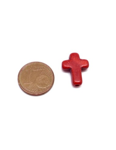 Perle croix "Howlite" rouge 16mm pas chère