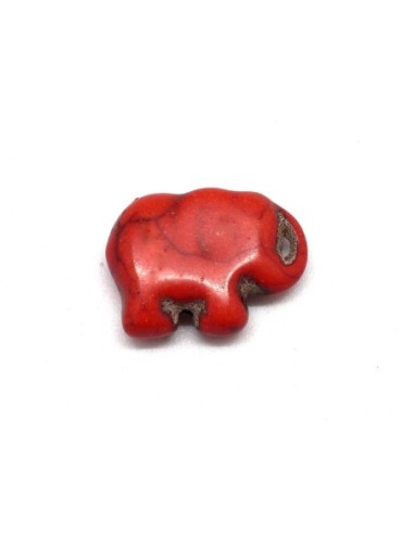 3 perles éléphant en pierre naturelle imitation turquoise "Howlite" rouge 16mm x 21mm