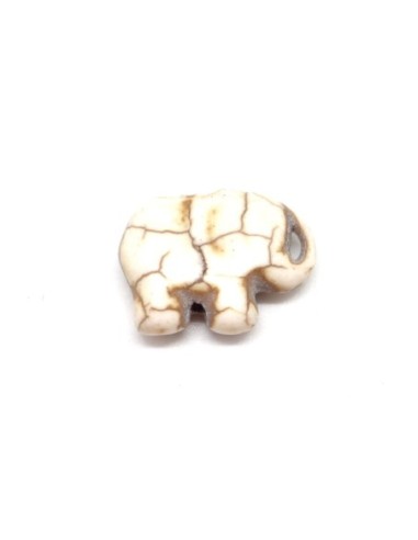3 perles éléphant en pierre naturelle imitation turquoise "Howlite" ivoire beige 16mm x 21mm