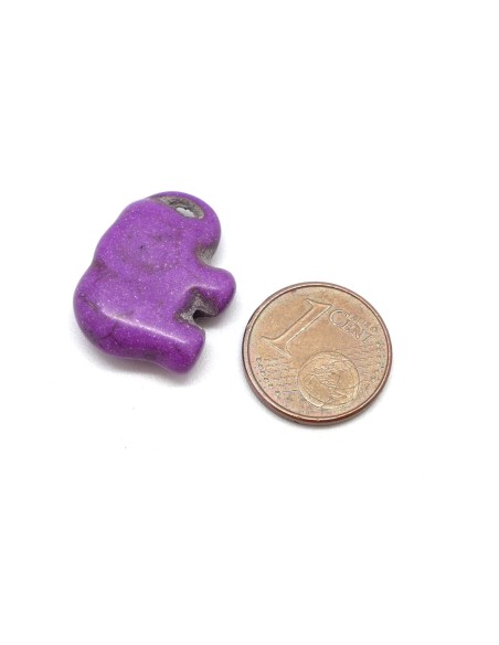 3 perles éléphant en pierre naturelle imitation turquoise "Howlite" violet 16mm x 21mm