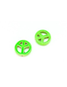 5 perles Peace and love 15mm en pierre naturelle imitation turquoise "Howlite" vert fluo