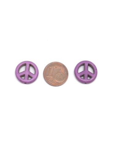 perle disque imitation howlite peace and love 15mm violet