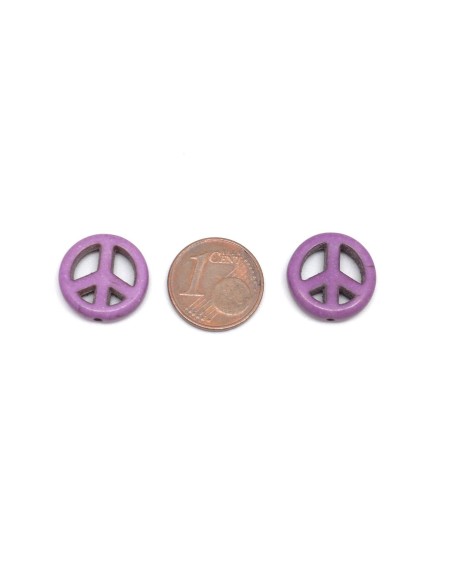 perle disque imitation howlite peace and love 15mm violet