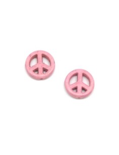 perle Peace and love 15mm en pierre naturelle imitation turquoise "Howlite" rose pâle 2
