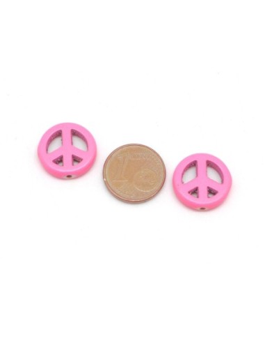 5 perles Peace and love 15mm en pierre naturelle imitation turquoise "Howlite" rose pâle
