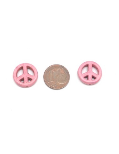 perle Peace and love 15mm imitation Howlite rose pâle