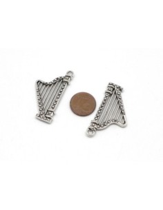 3 Breloques harpe en métal argenté 39mm x 20mm 2