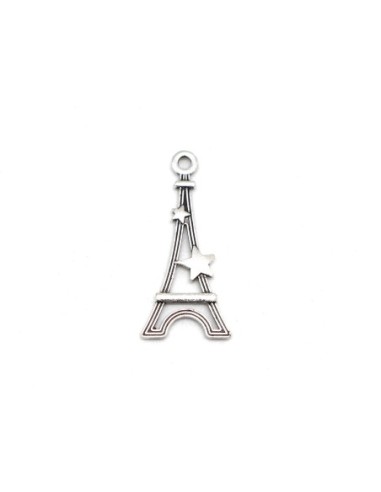 15 Breloques Tour Eiffel en métal argenté avec étoile 29mm x 13mm