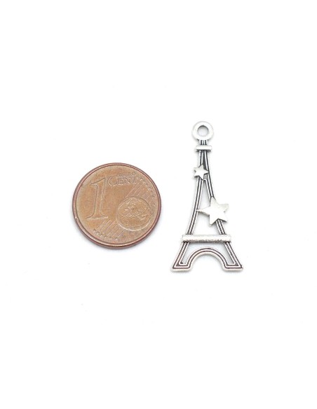 15 Breloques Tour Eiffel en métal argenté avec étoile 29mm x 13mm