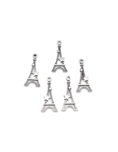15 Breloques Tour Eiffel en métal argenté avec étoile 29mm x 13mm