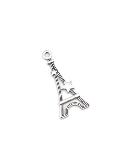 15 Breloques Tour Eiffel en métal argenté avec étoile 29mm x 13mm