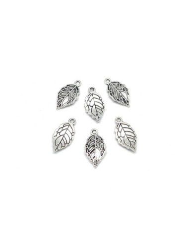 10 Breloques feuille en métal argenté ondulé 20mm x 10mm