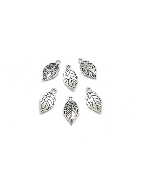 10 Breloques feuille en métal argenté ondulé 20mm x 10mm