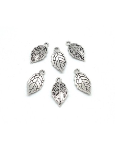 10 Breloques feuille en métal argenté ondulé 20mm x 10mm