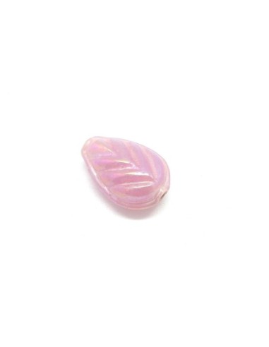 10 perles en verre motif feuille de couleur rose pâle reflet irisé Rainbow