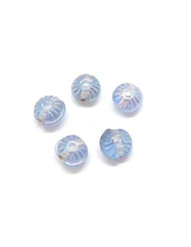25 perles fleur soleil ronde en verre de couleur bleu clair irisé rainbow 8,5mm
