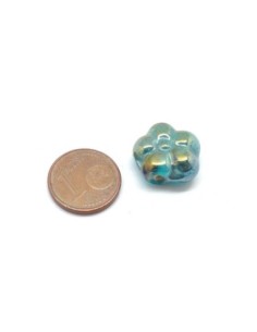 5 perles fleur en verre de couleur vert bouteille irisé bleu doré effet rainbow 2