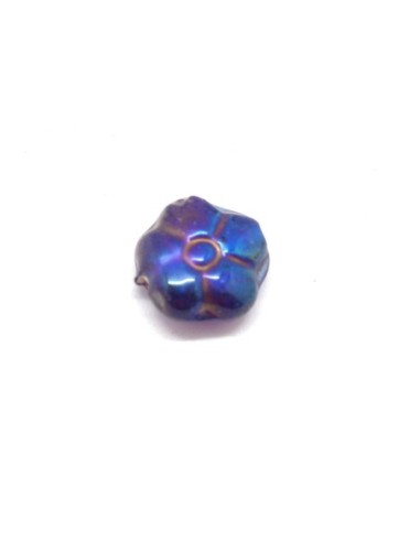 5 perles fleur en verre de couleur irisé bleu violine doré effet rainbow