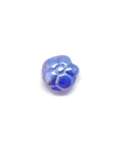 5 perles fleur en verre de couleur bleu azur irisé bleu doré effet rainbow