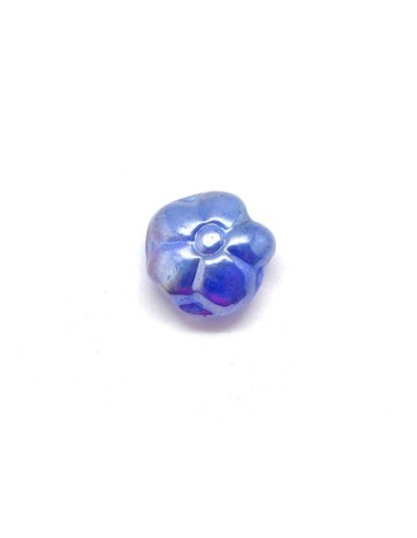 5 perles fleur en verre de couleur bleu azur irisé bleu doré effet rainbow
