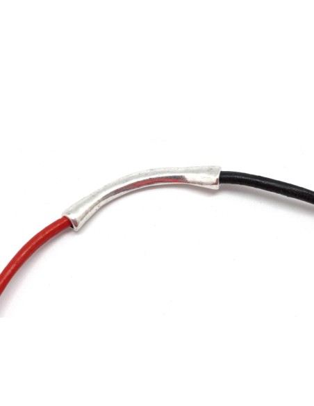 3 Connecteurs tube en métal argenté martelé pour cordon de 3,5mm