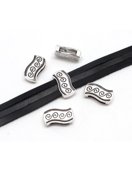 5 Perles passant en métal argenté pour lanière de 11mm motif ethnique