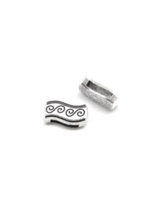 5 Perles passant en métal argenté pour lanière de 11mm motif ethnique 2