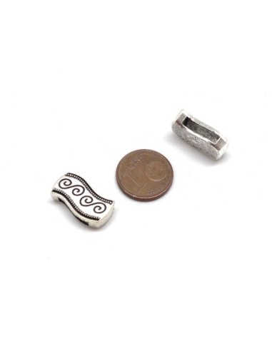 5 Perles passant en métal argenté pour lanière de 11mm motif ethnique