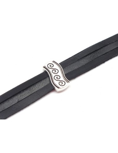 5 Perles passant en métal argenté pour lanière de 11mm motif ethnique