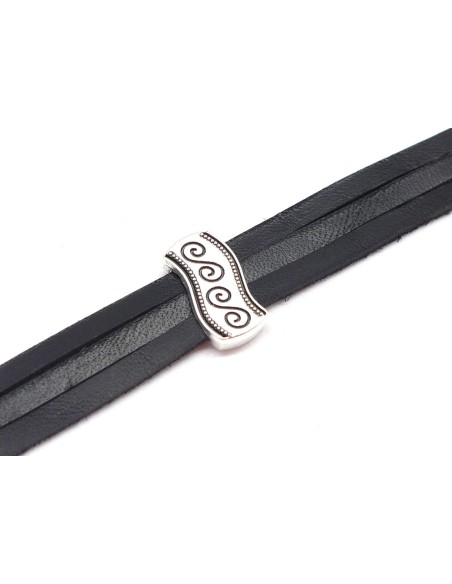 5 Perles passant en métal argenté pour lanière de 11mm motif ethnique