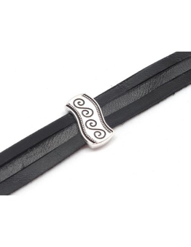 5 Perles passant en métal argenté pour lanière de 11mm motif ethnique