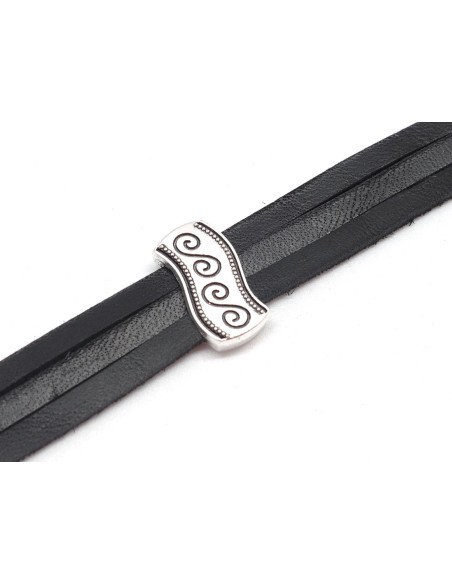 5 Perles passant en métal argenté pour lanière de 11mm motif ethnique